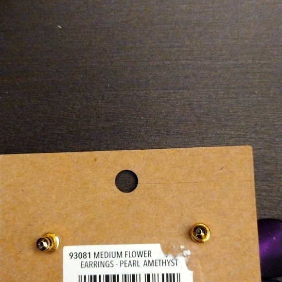 Hand Painted Purple Flower Earrings Brass - Amanda Blu’s - Picture 6 of 6